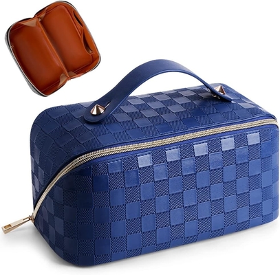 comprare Borsa cosmetica da viaggio portatile a quadri impermeabile con maniglia e divisore online manufacture