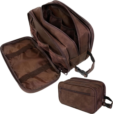 comprare Dopp Kit resistente all' acqua marrone scuro Borsa da barba in cuoio PU Organizzatore Borsa da viaggio per accessori Igiene cosmetica online manufacture