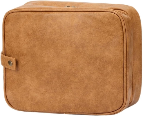 comprare 3 in 1 trucco articoli igienici borsa da viaggio pelle marrone resistente all'acqua appesa con ganci online manufacture