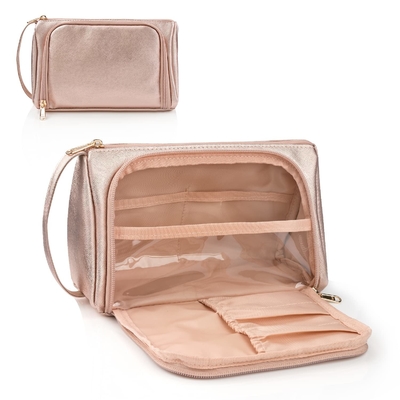 comprare Portable Rose Golden PU Leather Toiletry Makeup Bag Acqueproof Custom Travel Bag online manufacture