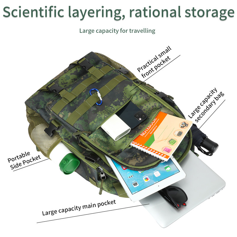 Nero Grande capacità impermeabile Viaggi personalizzati Zaino tattico militare con cintura per spalla per uomini
