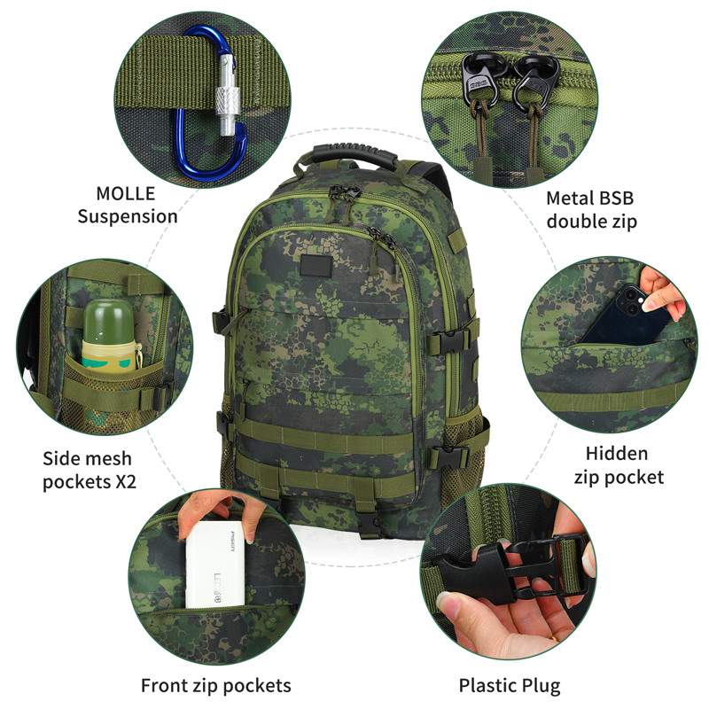 Nero Grande capacità impermeabile Viaggi personalizzati Zaino tattico militare con cintura per spalla per uomini