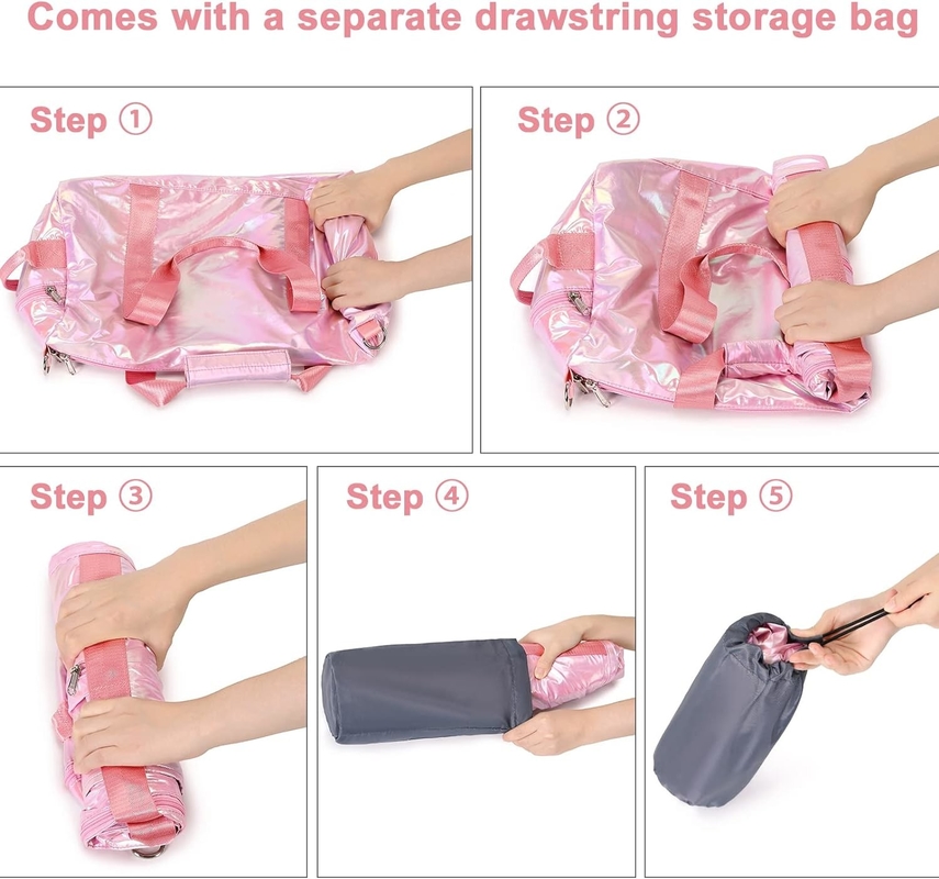 Resistente all' acqua Poliestere Metallico Colore Rosa Passeggiata in palestra Weekender Sacchetto da ballo con tasca bagnata