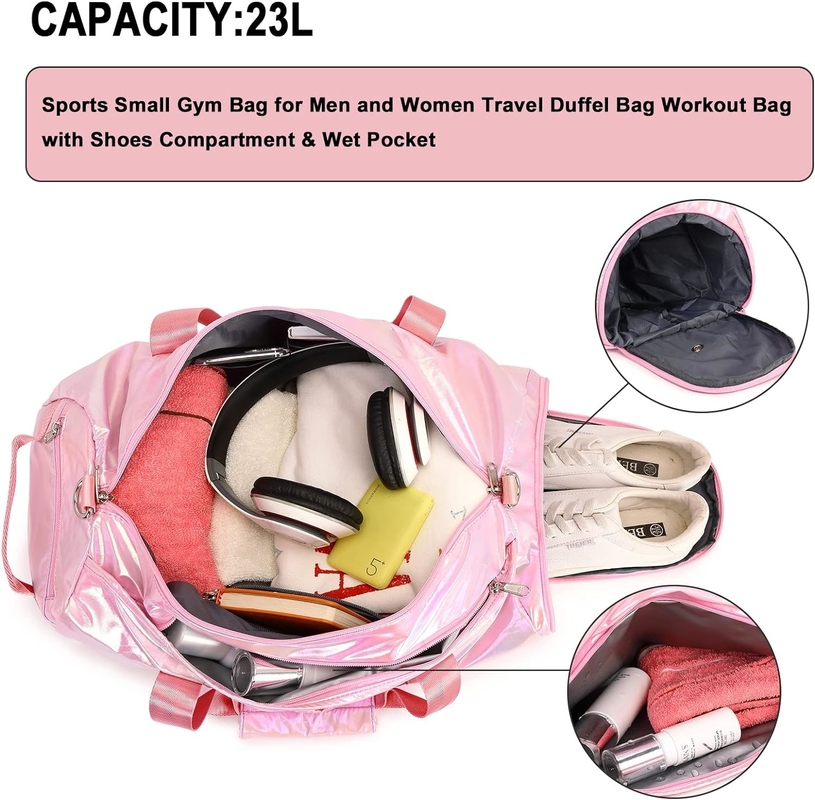 Resistente all' acqua Poliestere Metallico Colore Rosa Passeggiata in palestra Weekender Sacchetto da ballo con tasca bagnata