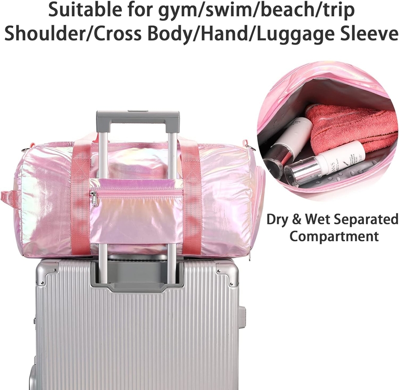 Resistente all' acqua Poliestere Metallico Colore Rosa Passeggiata in palestra Weekender Sacchetto da ballo con tasca bagnata