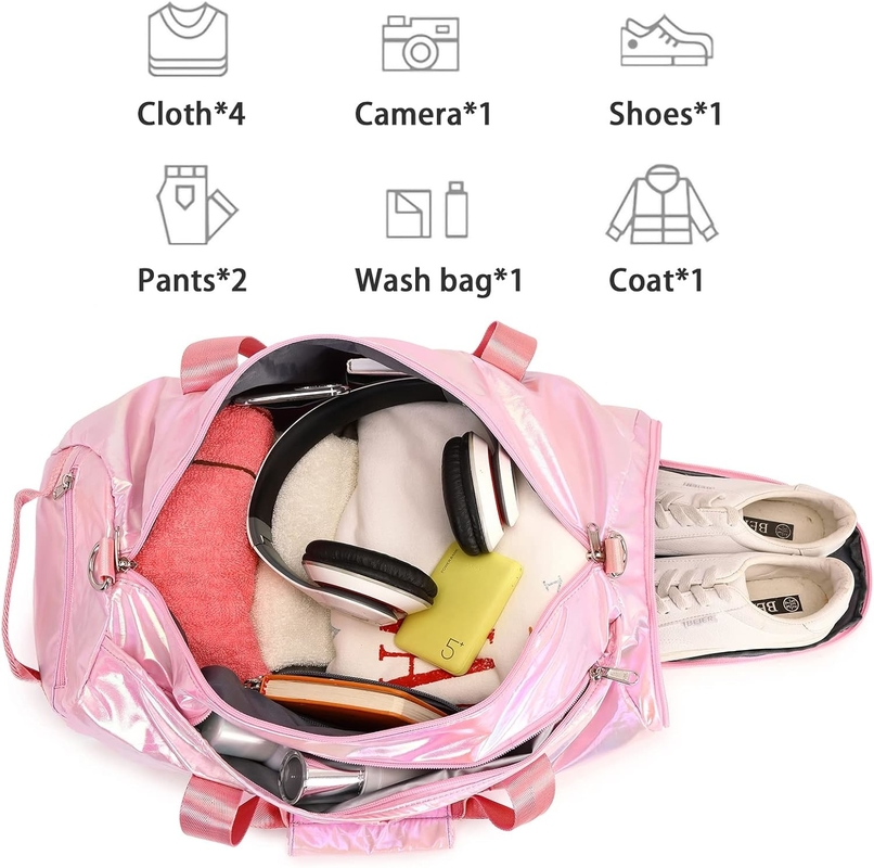 Resistente all' acqua Poliestere Metallico Colore Rosa Passeggiata in palestra Weekender Sacchetto da ballo con tasca bagnata