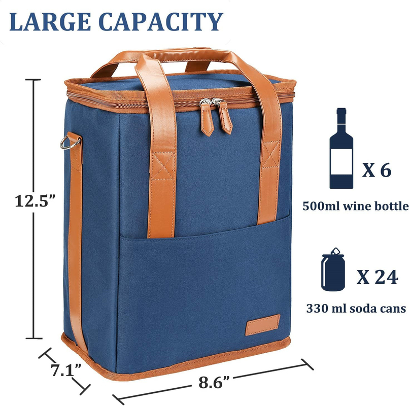 Xl Borsa per il raffreddamento isolato su misura per la spesa alimentare 6 bottiglie 8.6X7.1X12.5