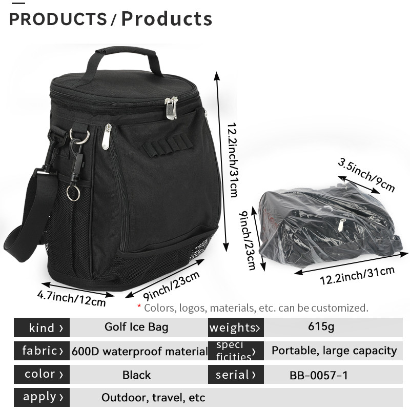 Negro Large Capacity Unisex 10 Can Isolated Golf Custom Travel Cooler Bag con cintura a spalla