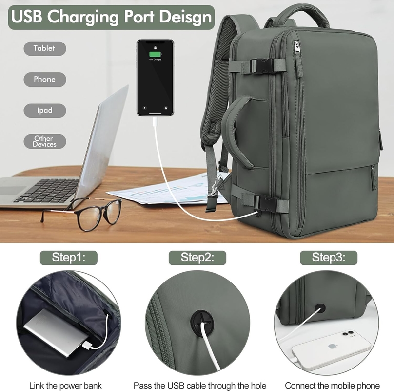 Casual Carry On Bag Bag Bag Bag di viaggio verde oliva con porta di ricarica USB