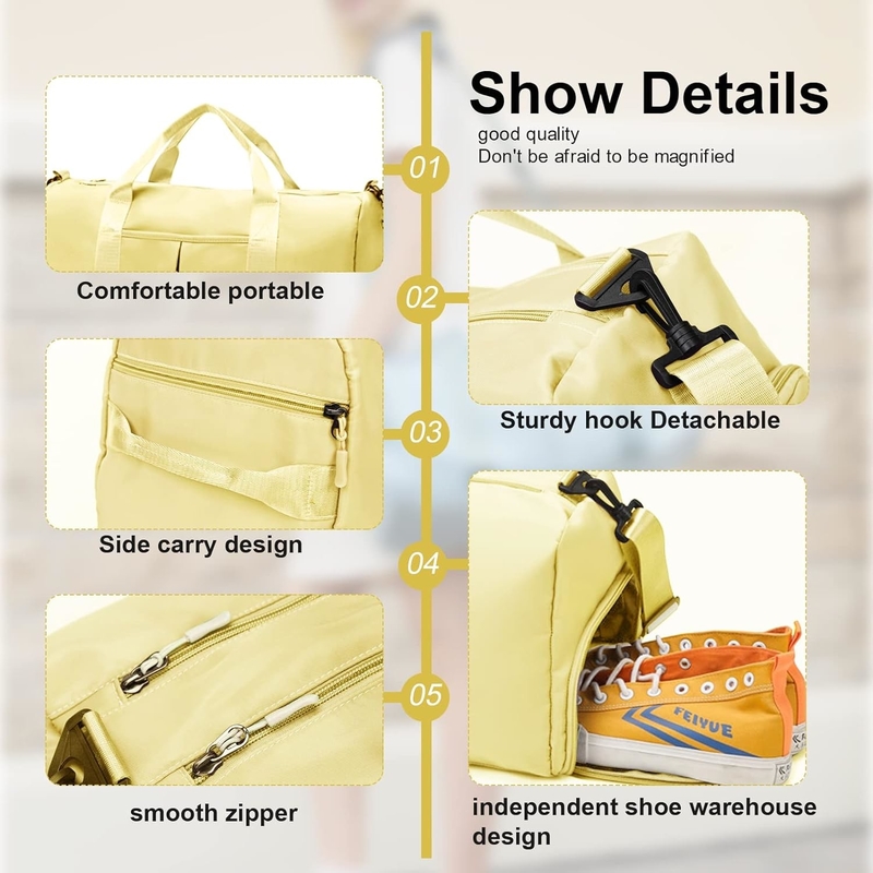 Yoga Gym Sport Outdoor Weekend Overnight Borsa da viaggio Giallo chiaro Colore Grande