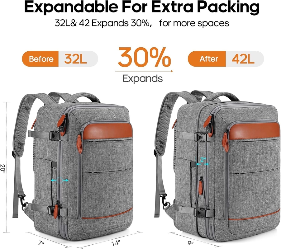 42L Carry on Luggage Flight Approved Espandibile cinture nascoste spalla Weekend Travel Bag con cubetti di imballaggio
