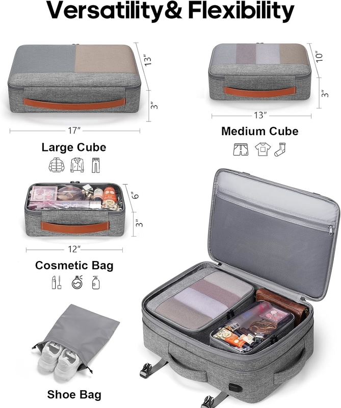 42L Carry on Luggage Flight Approved Espandibile cinture nascoste spalla Weekend Travel Bag con cubetti di imballaggio
