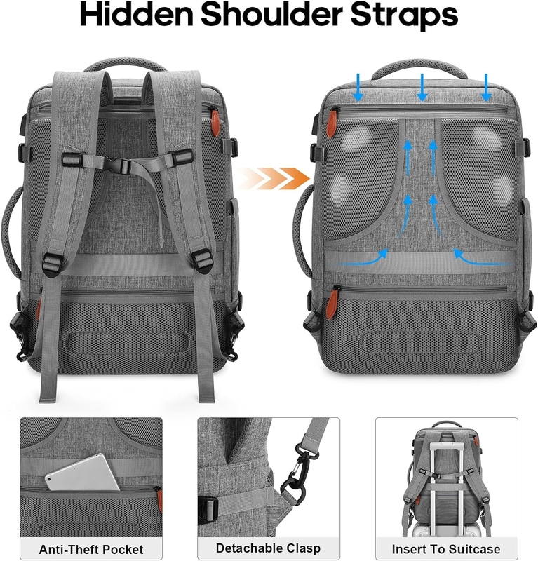 42L Carry on Luggage Flight Approved Espandibile cinture nascoste spalla Weekend Travel Bag con cubetti di imballaggio