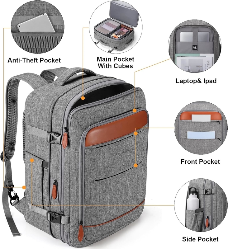 42L Carry on Luggage Flight Approved Espandibile cinture nascoste spalla Weekend Travel Bag con cubetti di imballaggio