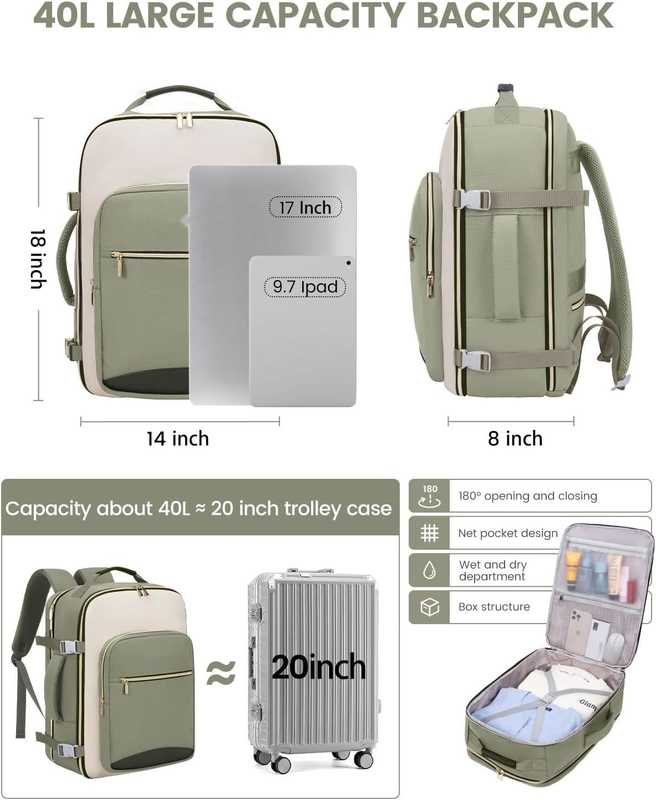 TSA articolo personale 40L impermeabile grande porta a bordo della compagnia aerea borsa di viaggio approvata con 3 cubi di imballaggio