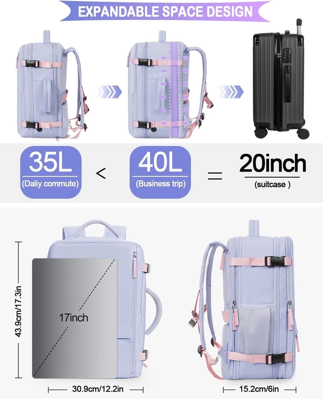 Purple 17,3 pollici Laptop Airline approvato Portare il bagaglio come oggetti personali Weekend escursioni borsa da viaggio per donne