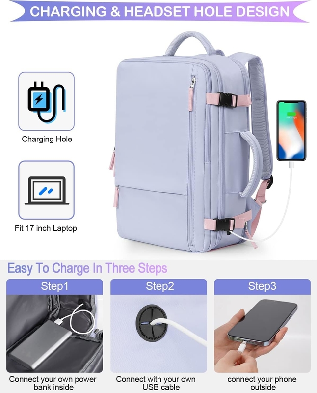 Purple 17,3 pollici Laptop Airline approvato Portare il bagaglio come oggetti personali Weekend escursioni borsa da viaggio per donne