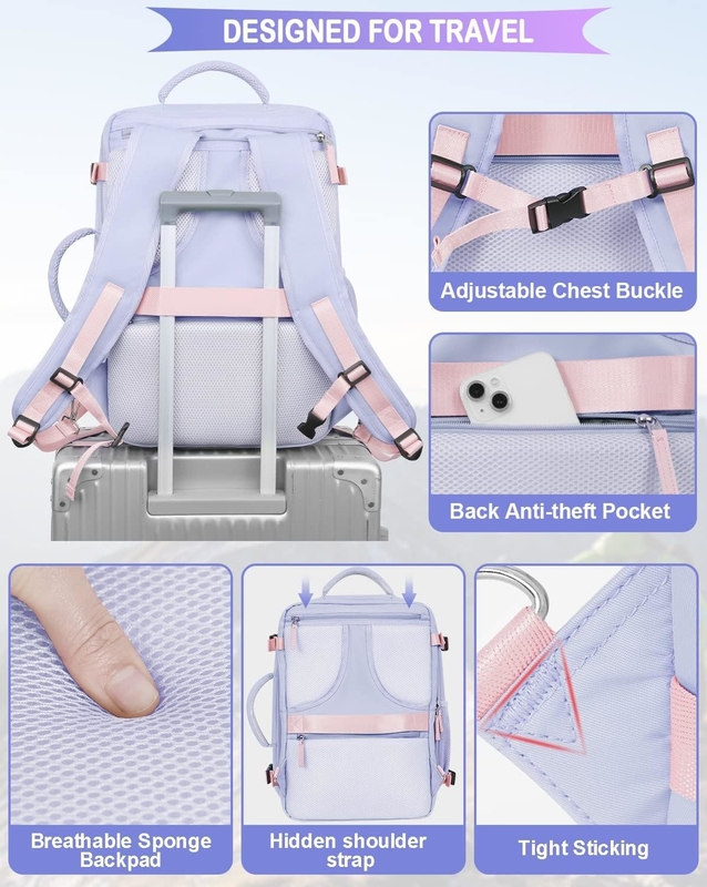Purple 17,3 pollici Laptop Airline approvato Portare il bagaglio come oggetti personali Weekend escursioni borsa da viaggio per donne