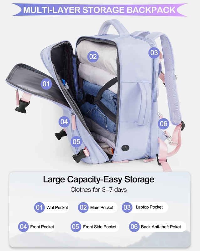 Purple 17,3 pollici Laptop Airline approvato Portare il bagaglio come oggetti personali Weekend escursioni borsa da viaggio per donne