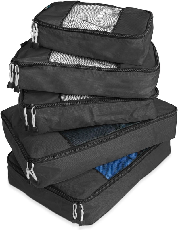 Black Large Capacity Luggage Packing Organization Cubes 5 Pack Sacchetto da viaggio con maglia
