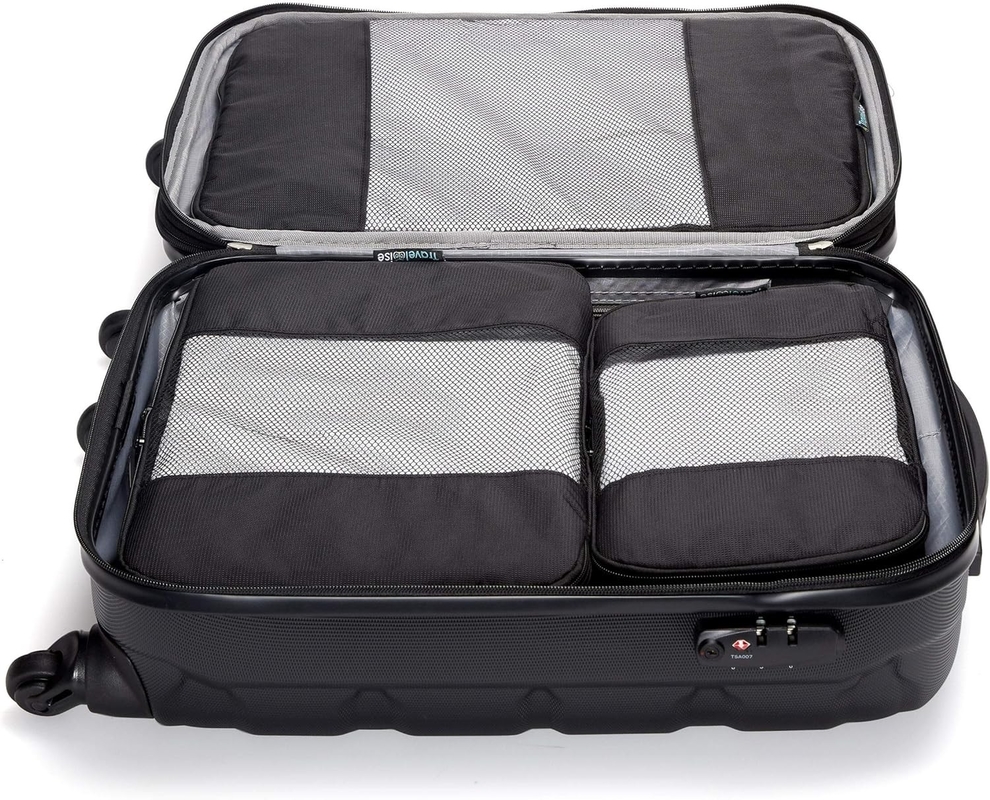 Black Large Capacity Luggage Packing Organization Cubes 5 Pack Sacchetto da viaggio con maglia