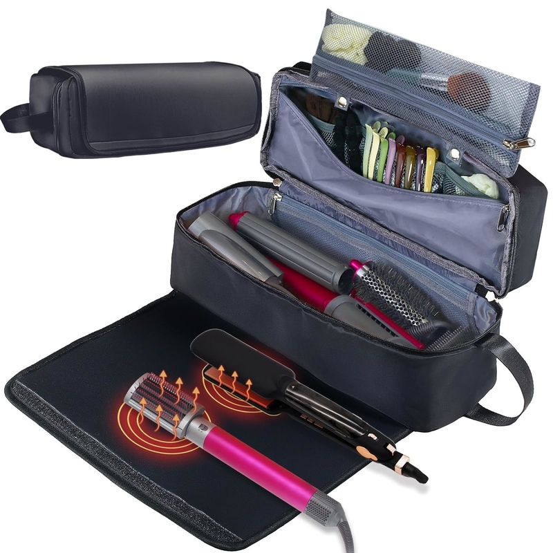Borsa da viaggio per capelli 2 in 1 con tappetino resistente al calore per ferro piatto Dirigenti ferro a riccioli e accessori per la cura dei capelli
