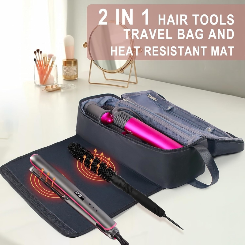 Borsa da viaggio per capelli 2 in 1 con tappetino resistente al calore per ferro piatto Dirigenti ferro a riccioli e accessori per la cura dei capelli