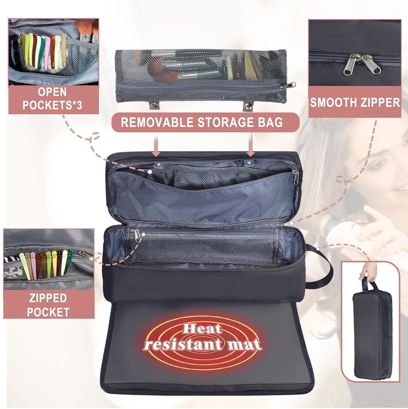 Borsa da viaggio per capelli 2 in 1 con tappetino resistente al calore per ferro piatto Dirigenti ferro a riccioli e accessori per la cura dei capelli