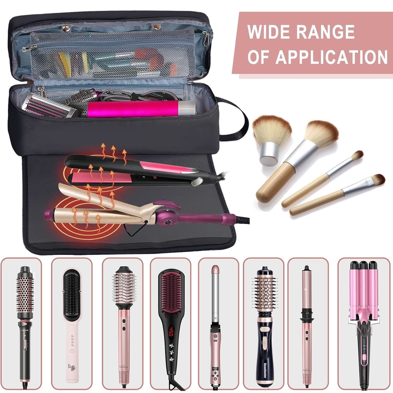 Borsa da viaggio per capelli 2 in 1 con tappetino resistente al calore per ferro piatto Dirigenti ferro a riccioli e accessori per la cura dei capelli