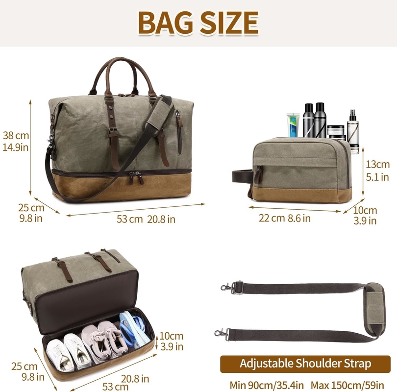Green Weekendender Large Overnight Canvas Carry on Sport Gym Yoga Borsa da viaggio con vano scarpe