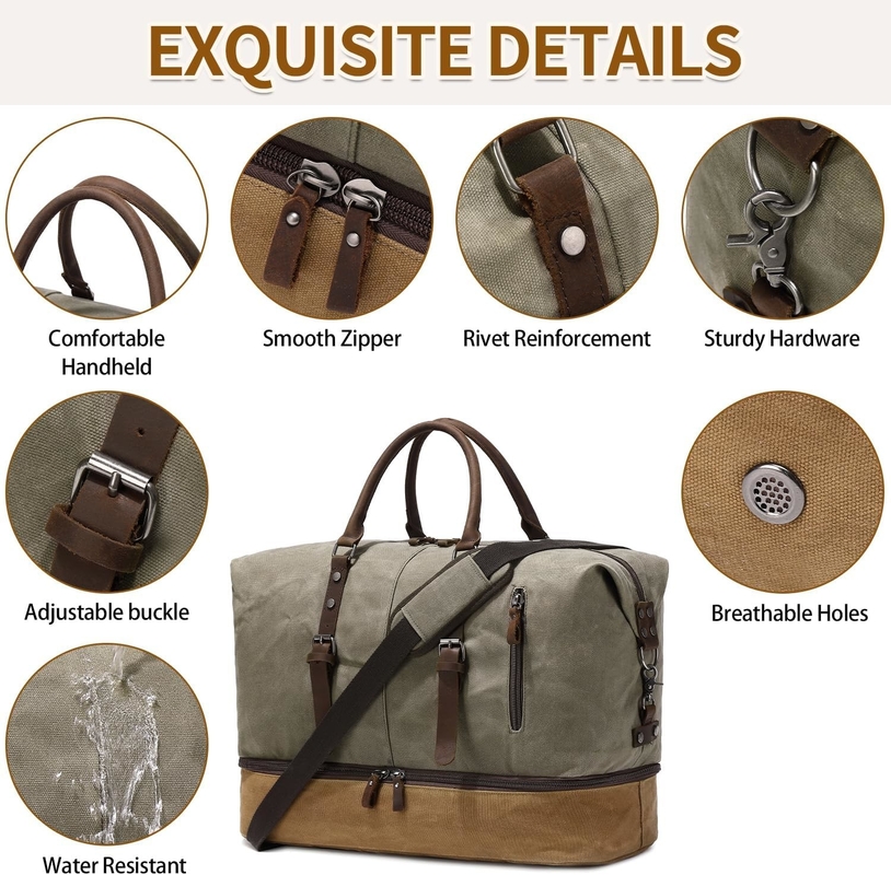 Green Weekendender Large Overnight Canvas Carry on Sport Gym Yoga Borsa da viaggio con vano scarpe