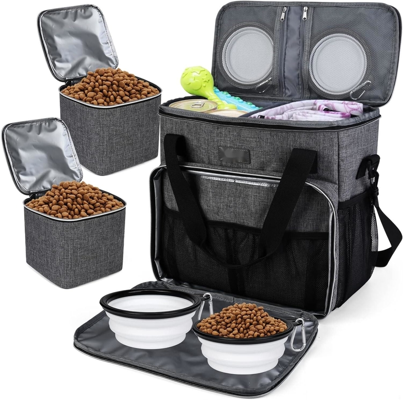 Dog Cat All Pet Travel Bag con 2 contenitori di cibo per animali domestici e 2 ciotole di silicone pieghevoli