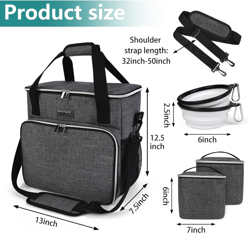 Dog Cat All Pet Travel Bag con 2 contenitori di cibo per animali domestici e 2 ciotole di silicone pieghevoli