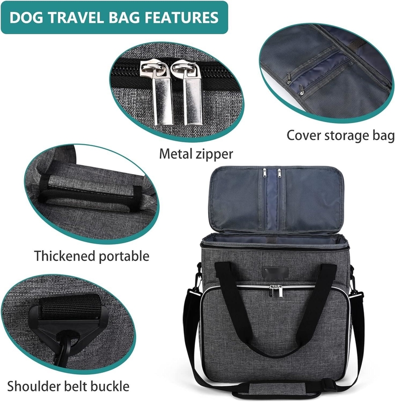 Dog Cat All Pet Travel Bag con 2 contenitori di cibo per animali domestici e 2 ciotole di silicone pieghevoli