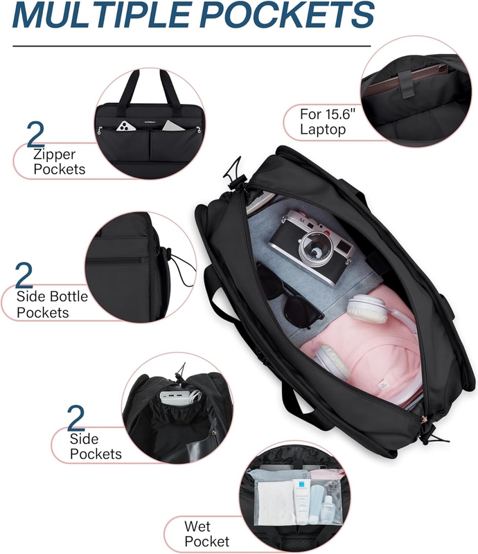 Large Black 40L Carry On Weekend Overnight Bag Sport Gym Yoga Custom Con Tasche Di Scarpe