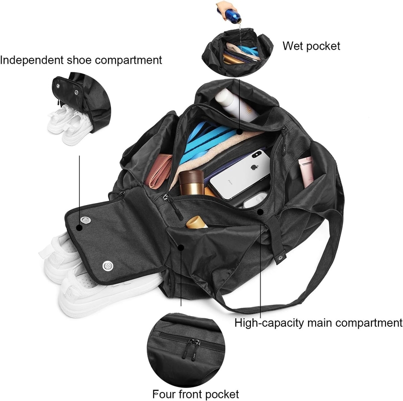 Polyester nero Yoga Gym Sport Tasse personalizzabili con tasche di stoccaggio asciutte e bagnate