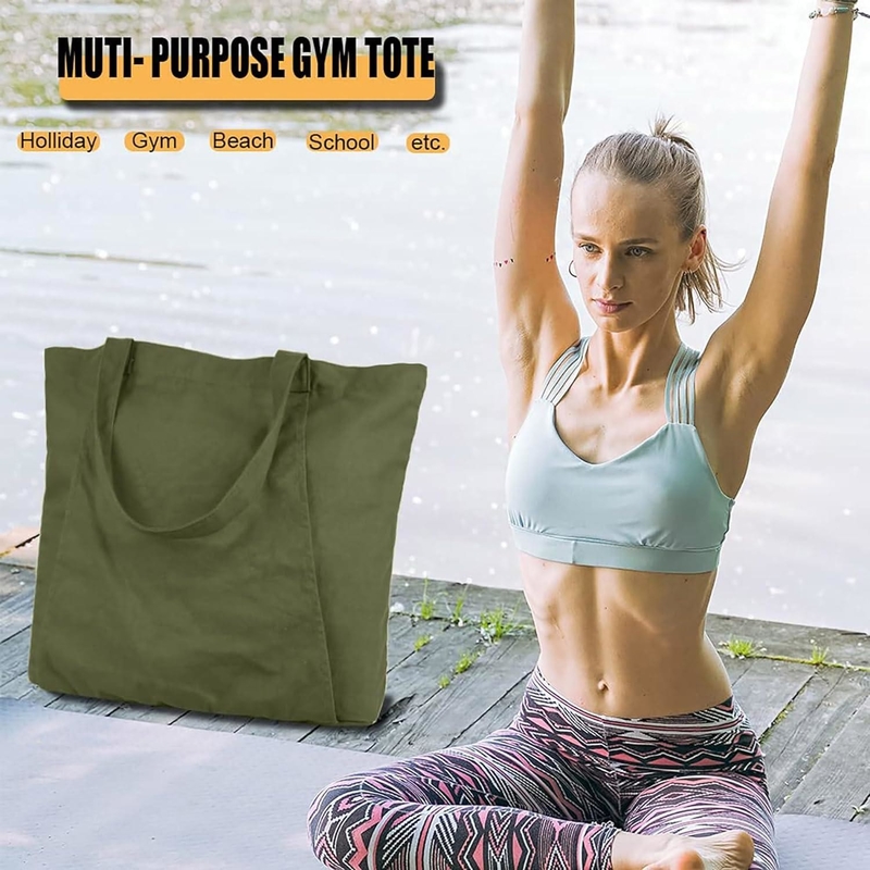 Grandi sacchetti da ginnastica di colore verde di cotone personalizzabili con scarpe Compartimento tasca