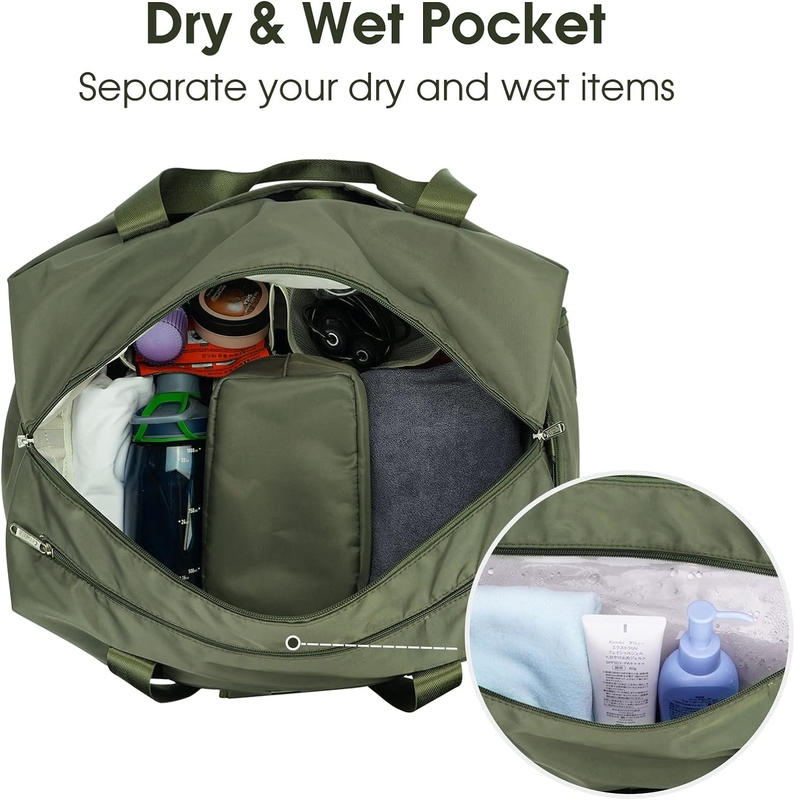 Green Portable Overnight Weekender Bag Gym Duffel Bag con scarpe da tasca bagnato