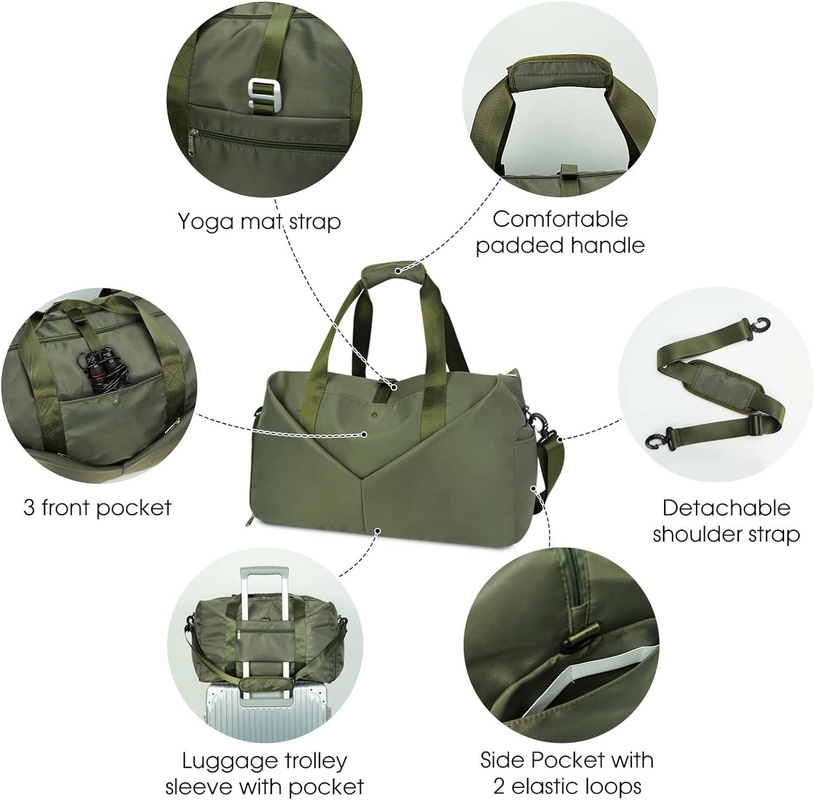 Green Portable Overnight Weekender Bag Gym Duffel Bag con scarpe da tasca bagnato