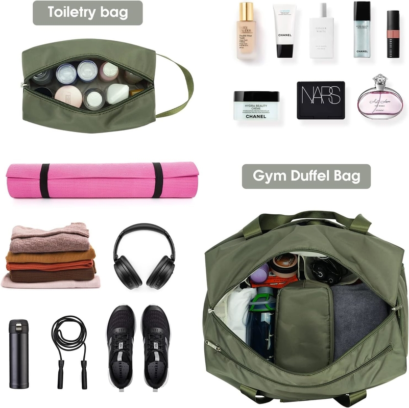 Green Portable Overnight Weekender Bag Gym Duffel Bag con scarpe da tasca bagnato