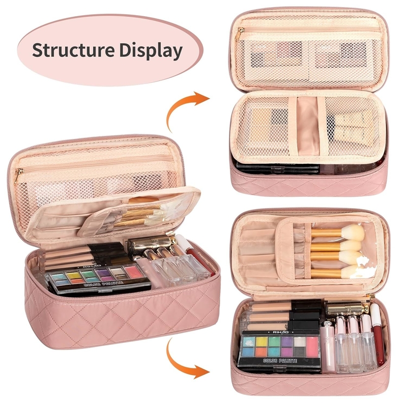 Borsa da viaggio portatile rosa carina piccola spazzola organizzatore personalizzato con compartimento