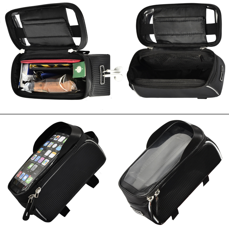 Top Tube Bag Phone Holder Bag con auricolare con buco per finestra 8x3.2x4.75
