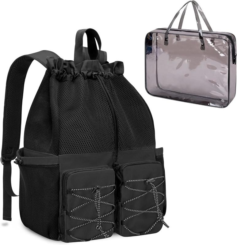 Black Waterproof Drawstring Beach Swim Gym Pool Sports Mesh Custom Travel Bag per uomini e donne