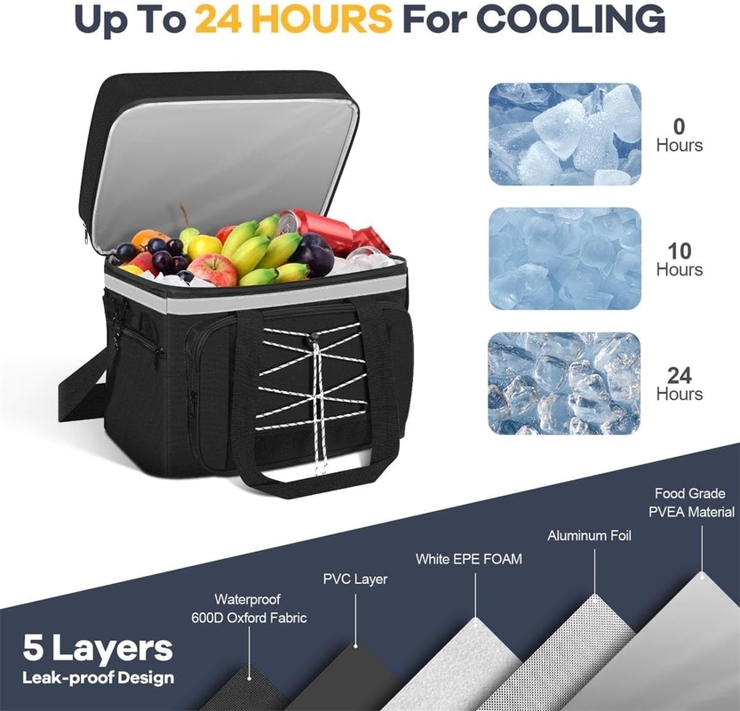 40L Portable Waterproof Isolated Cooler Bag Compartimenti doppi per Beach Camping Picnic