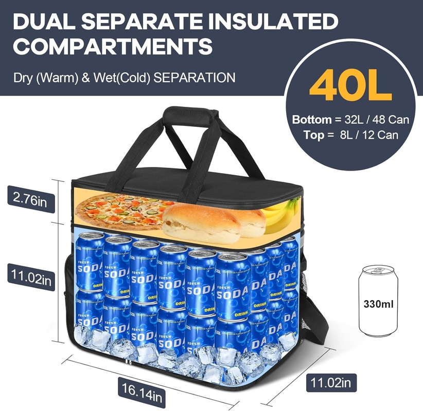 40L Portable Waterproof Isolated Cooler Bag Compartimenti doppi per Beach Camping Picnic