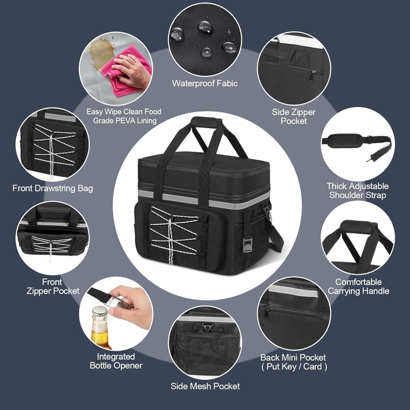 40L Portable Waterproof Isolated Cooler Bag Compartimenti doppi per Beach Camping Picnic