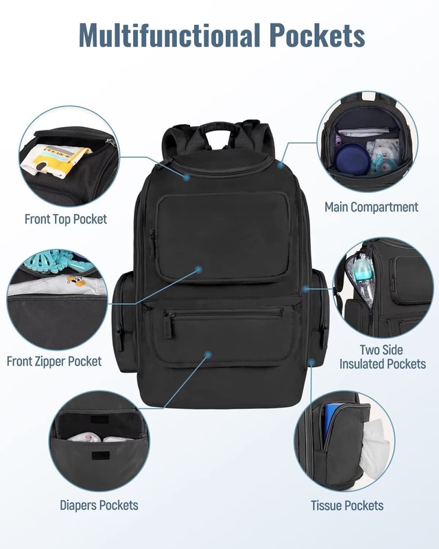 Borsa da viaggio personalizzata resistente all' acqua per pannolini multifunzione con 2 tasche isolanti laterali per uomini donne