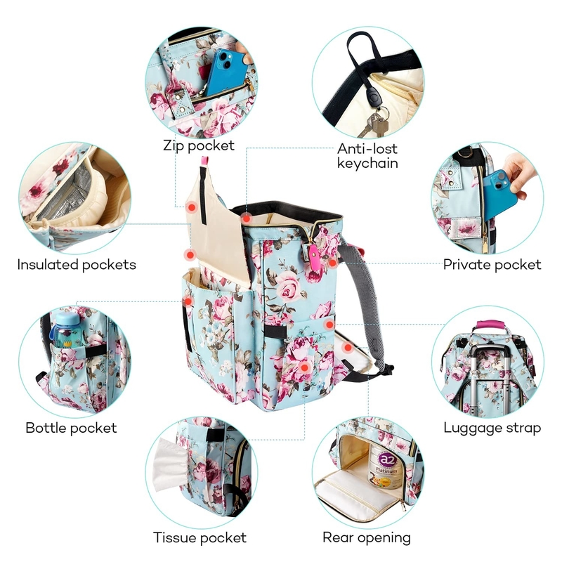 Borsa di pannolini da viaggio a misura per bambini resistente all'acqua