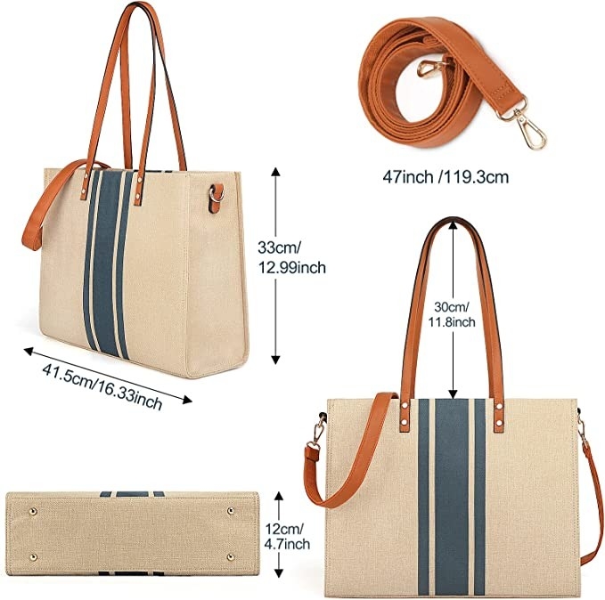 Canvas Work Laptop Tote Bag Per Donne Casual Travel 16.33x4.7x12.99
