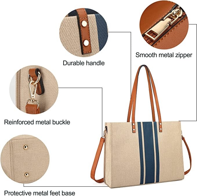 Canvas Work Laptop Tote Bag Per Donne Casual Travel 16.33x4.7x12.99